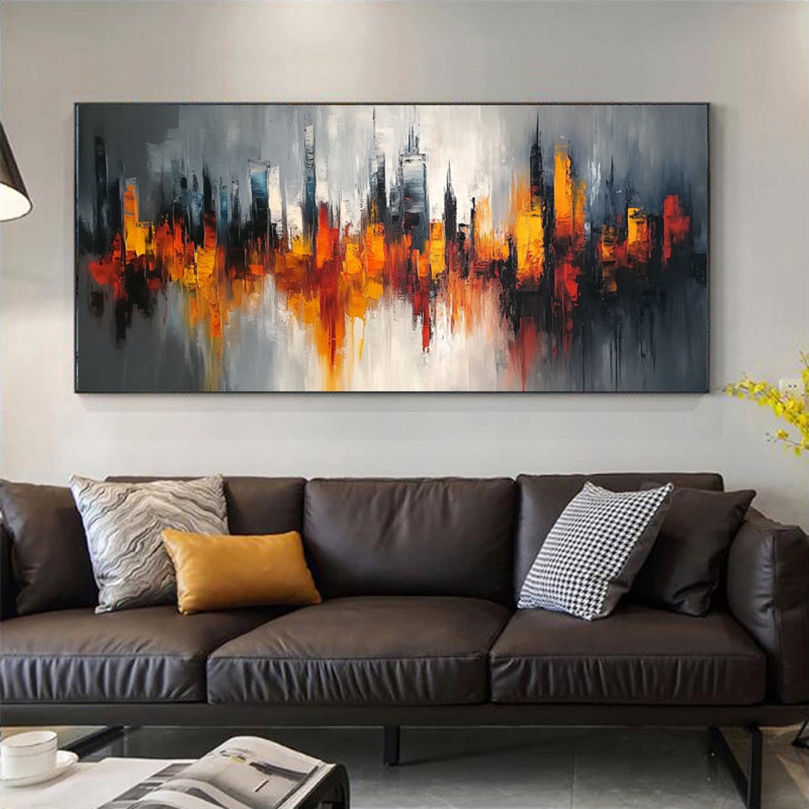 Fiery Glowing Orange City Skyline at Dusk Abstract Art Poster - Image 3