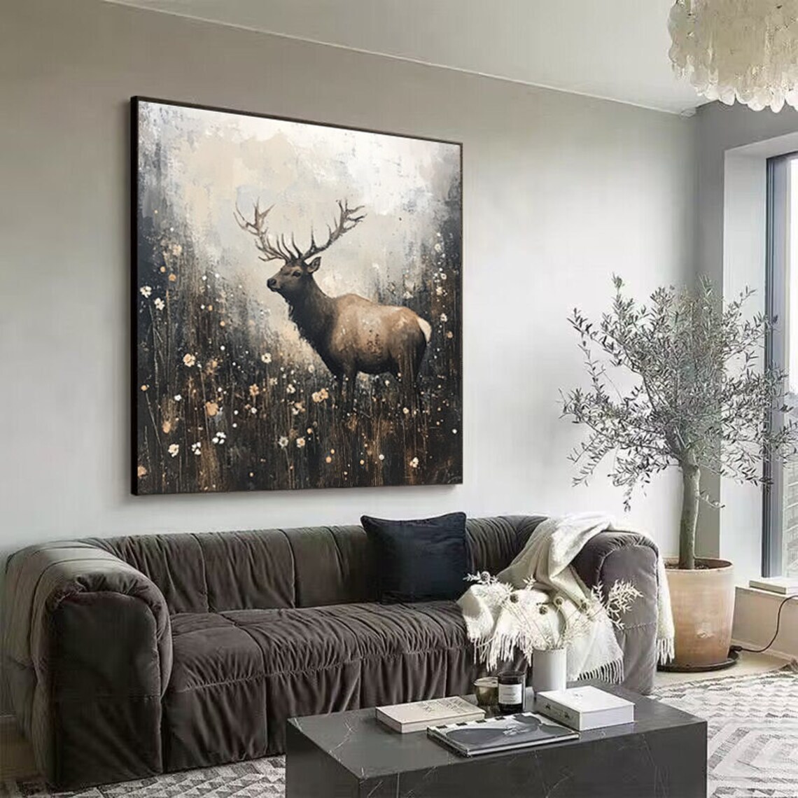Majestic Elk Standing in a Moody Dark Wildflower Meadow Poster - Image 5