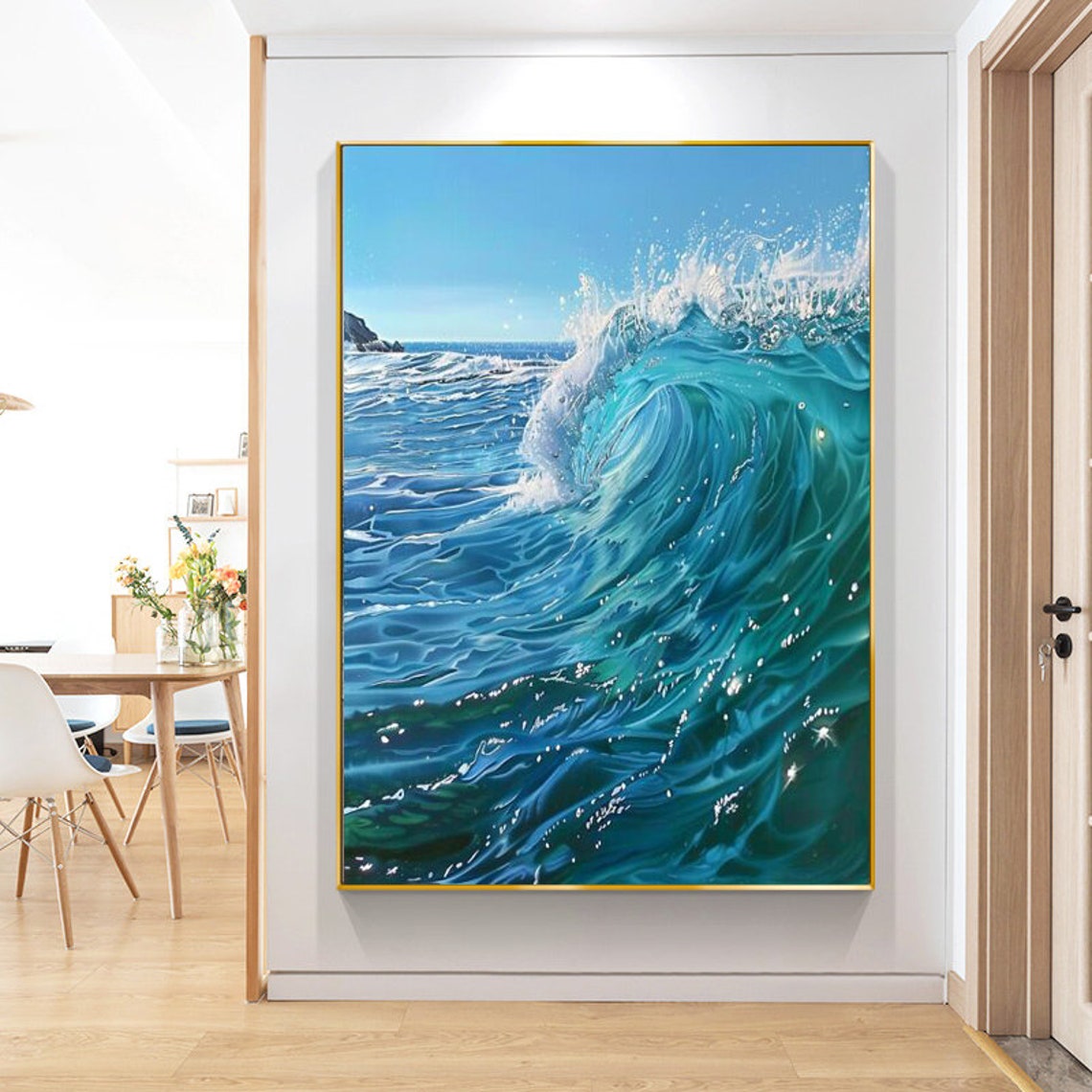Perfect Curling Glassy Barrel Ocean Wave in Shades of Blue Poster - Image 3