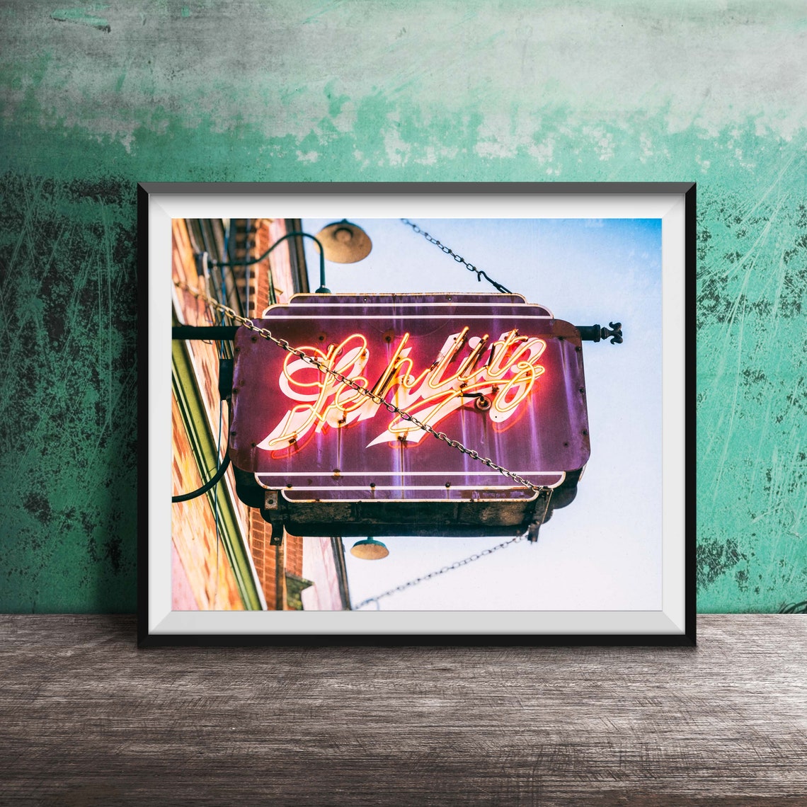 Schlitz Beer Glowing Red Neon Script Sign Vintage Bar Poster