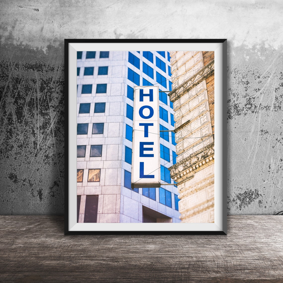 Vintage Vertical Hotel Sign Downtown Architecture Photography Poster
