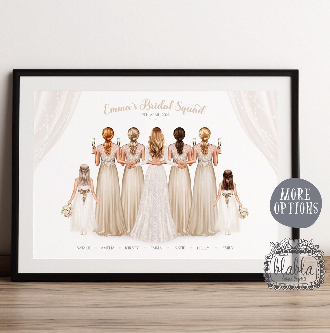 Personalised Bridal Squad Champagne Dresses And Flower Girls Poster
