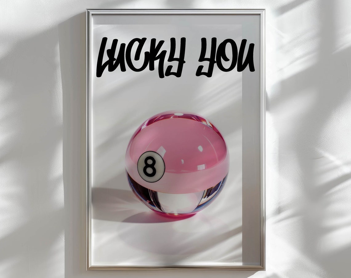 Lucky You Pink Magic 8 Ball Preppy Retro Trendy Dorm Room Wall Poster