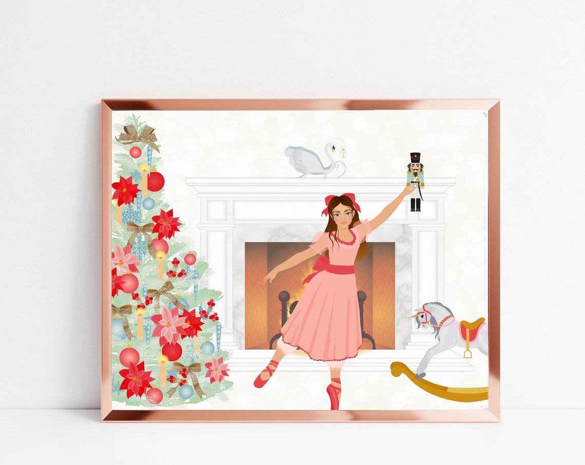 Nutcracker Ballet Clara Pink Dress Christmas Dancer Holiday Poster
