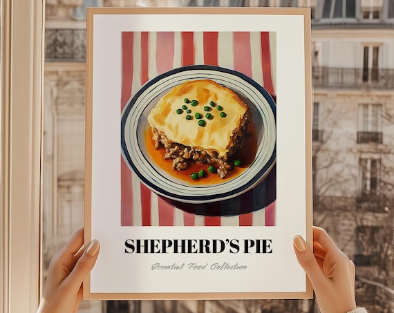 Shepherds Pie Dish With Peas Painted Food Illustration Kitchen Decor Poster