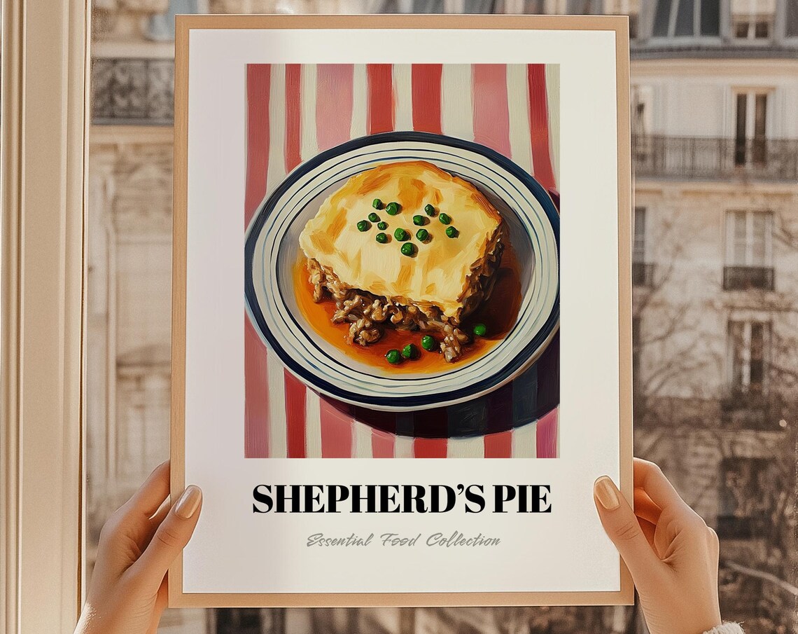 Shepherds Pie Dish With Peas Painted Food Illustration Kitchen Decor Poster
