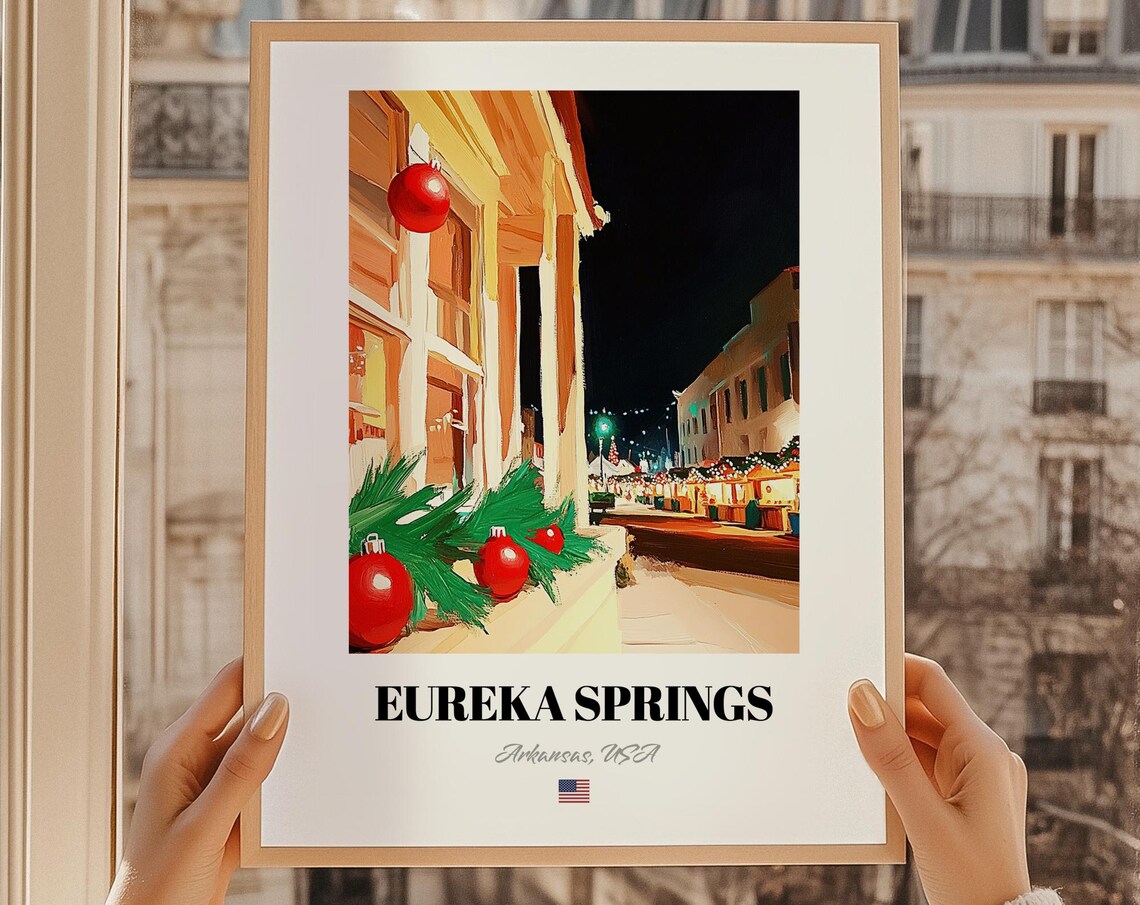 Eureka Springs Arkansas Christmas Street Night Ornaments Poster