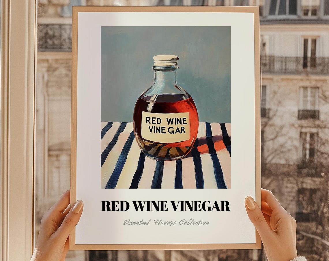 Red Wine Vinegar Glass Bottle Essential Flavors Kitchen Pantry Poster
