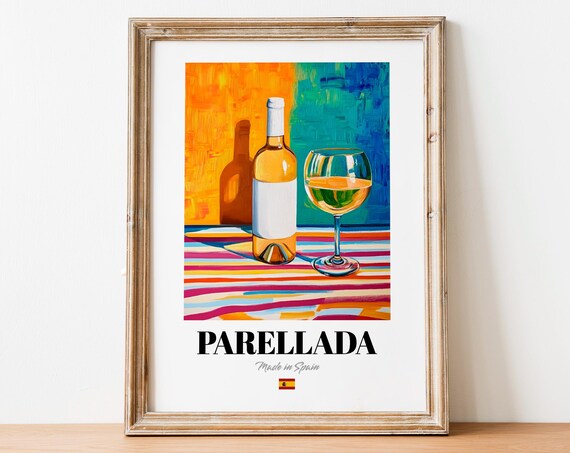 Parellada Spanish White Wine Bottle Abstract Colorful Art Poster