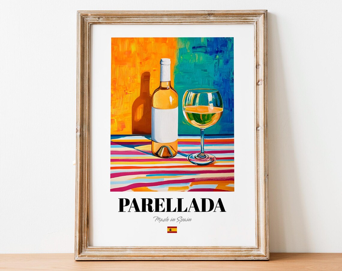 Parellada Wine Wall Art Print Poster Crisp Spanish White Artwork For Kitchens