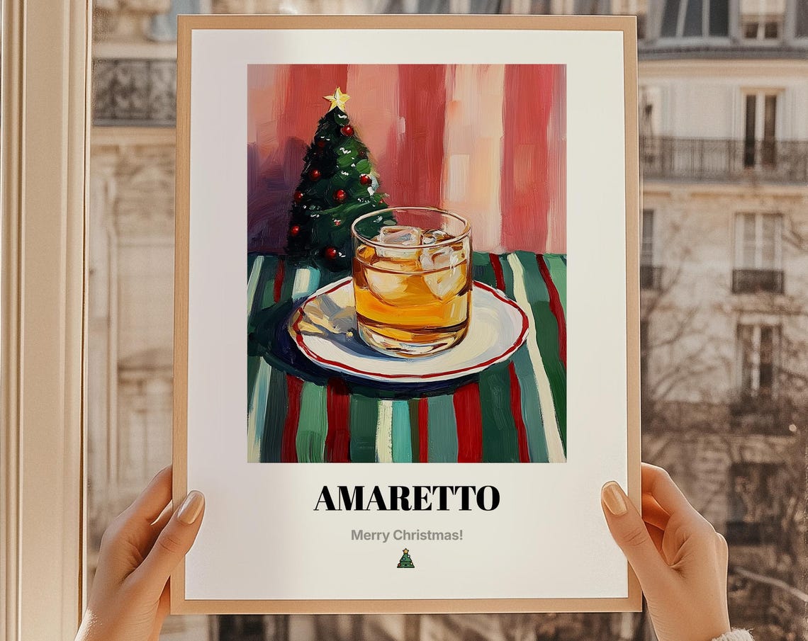 Amaretto On The Rocks Christmas Cocktail Holiday Drink Poster