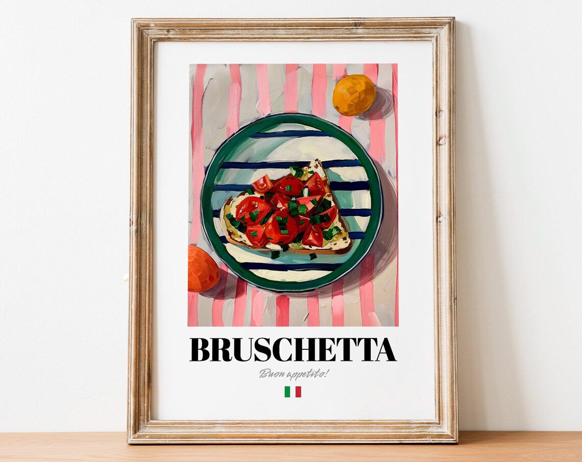 Vintage Bruschetta Art Print, Italian Kitchen Poster