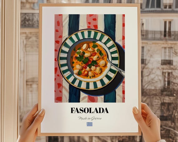 Fasolada Greek Food Painting Print Snack Bar Bowling Party Dining Room Wall Art