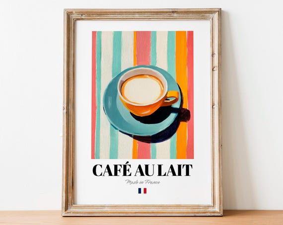 French Caf Au Lait Poster Print, Bistro Coffee Artwork