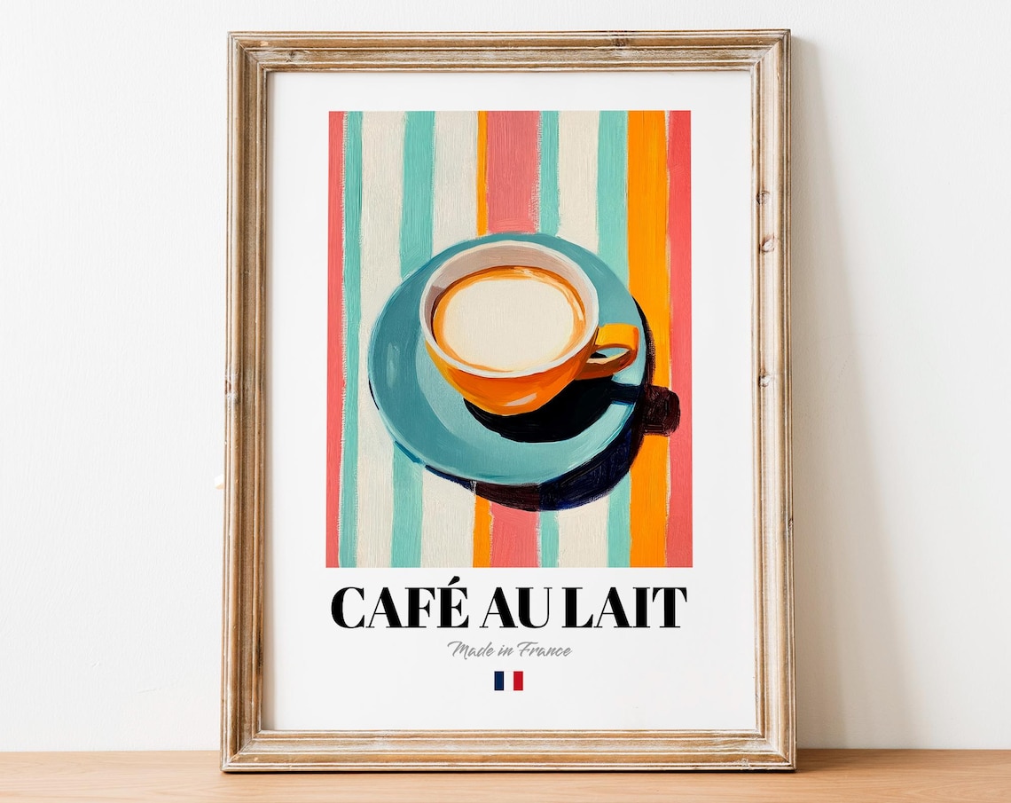 French Caf Au Lait Poster Print, Bistro Coffee Artwork