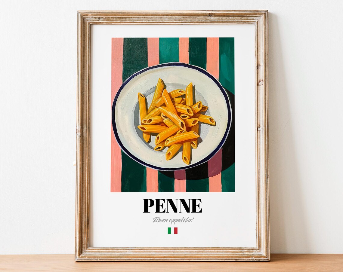 Vintage Penne Italian Tube Pasta Still Life Oil Painting Poster