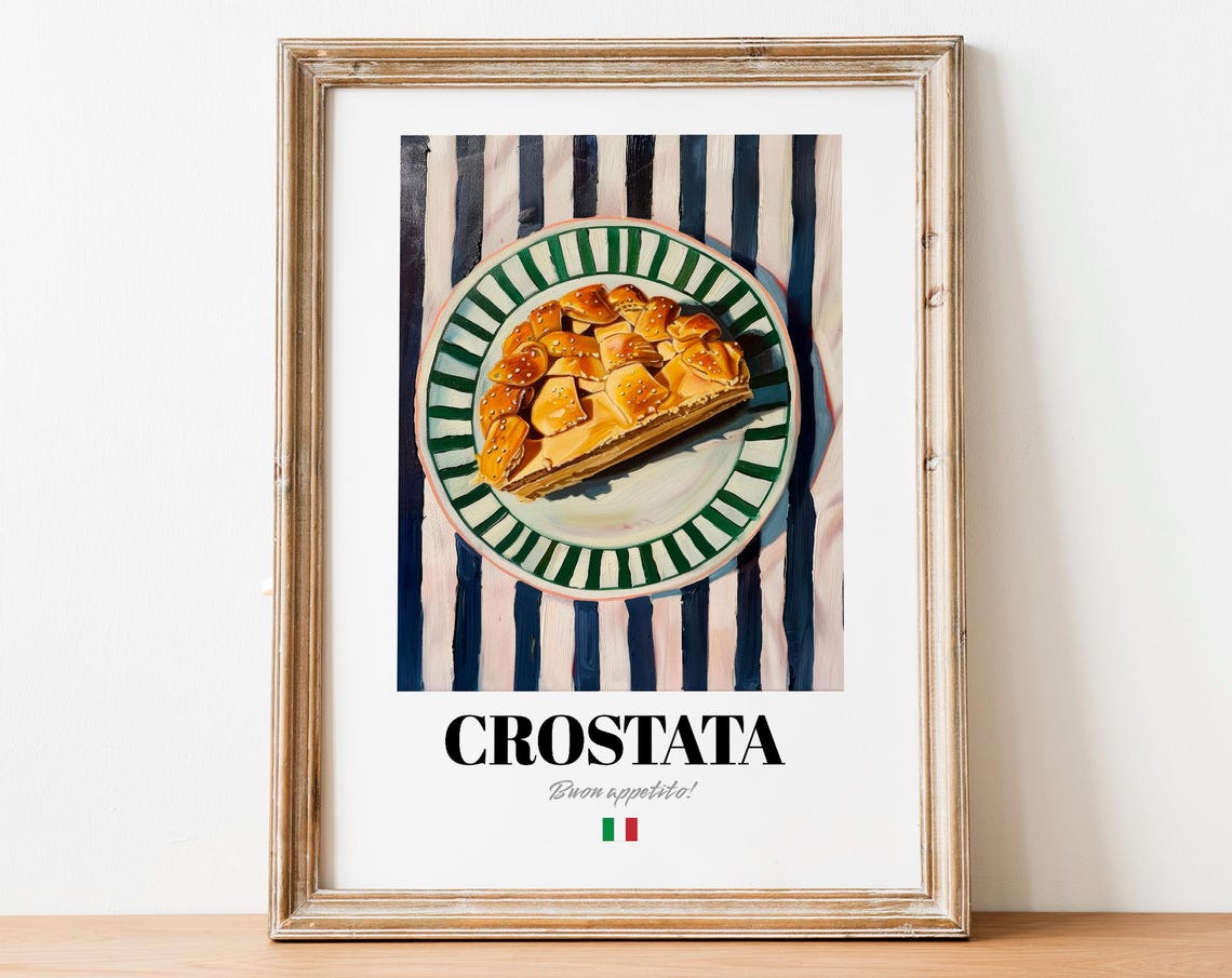 Crostata Tart Slice Striped Plate Italian Rustic Kitchen Dessert Print