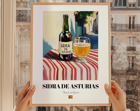 Spanish Sidra De Asturias Apple Cider Bottle Glass Art Poster