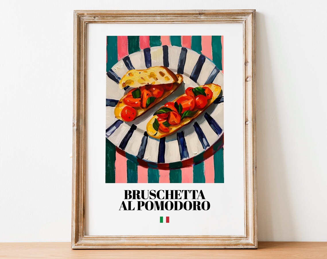 Italian Bruschetta Poster Fresh Ingredient Art For Kitchen And Caf Spaces