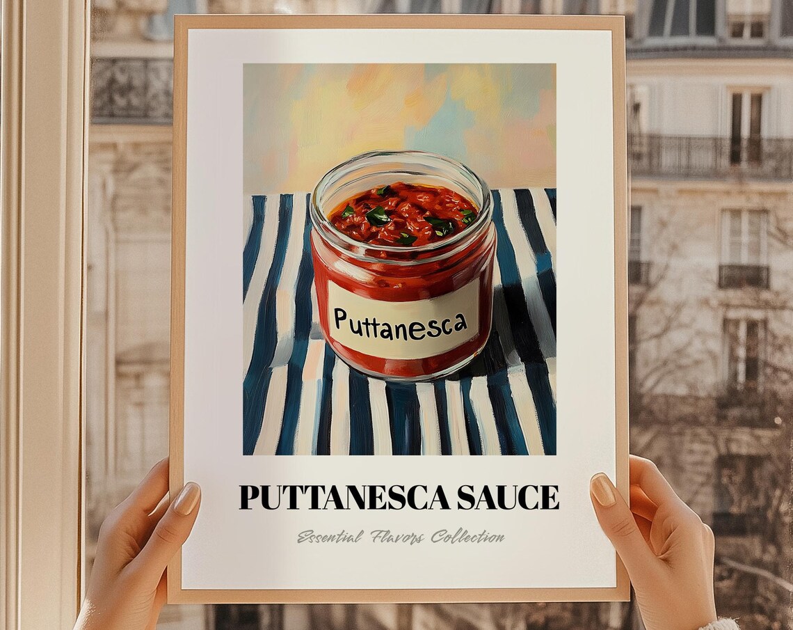 Puttanesca Sauce Jar Painting Essential Flavors Collection Kitchen Art Print