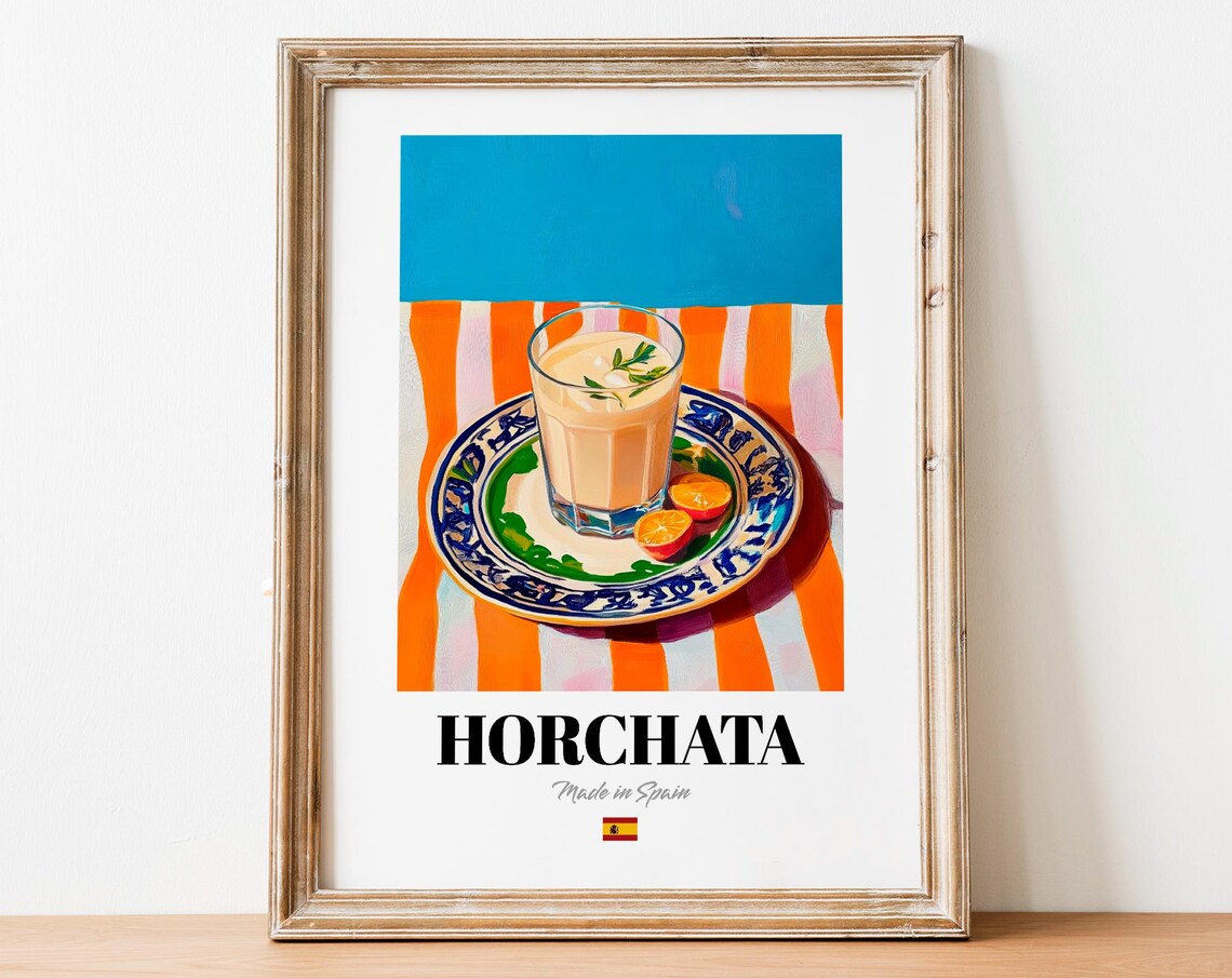 Horchata Spanish Iced Drink Travel Poster Bold Orange Kitchen Art