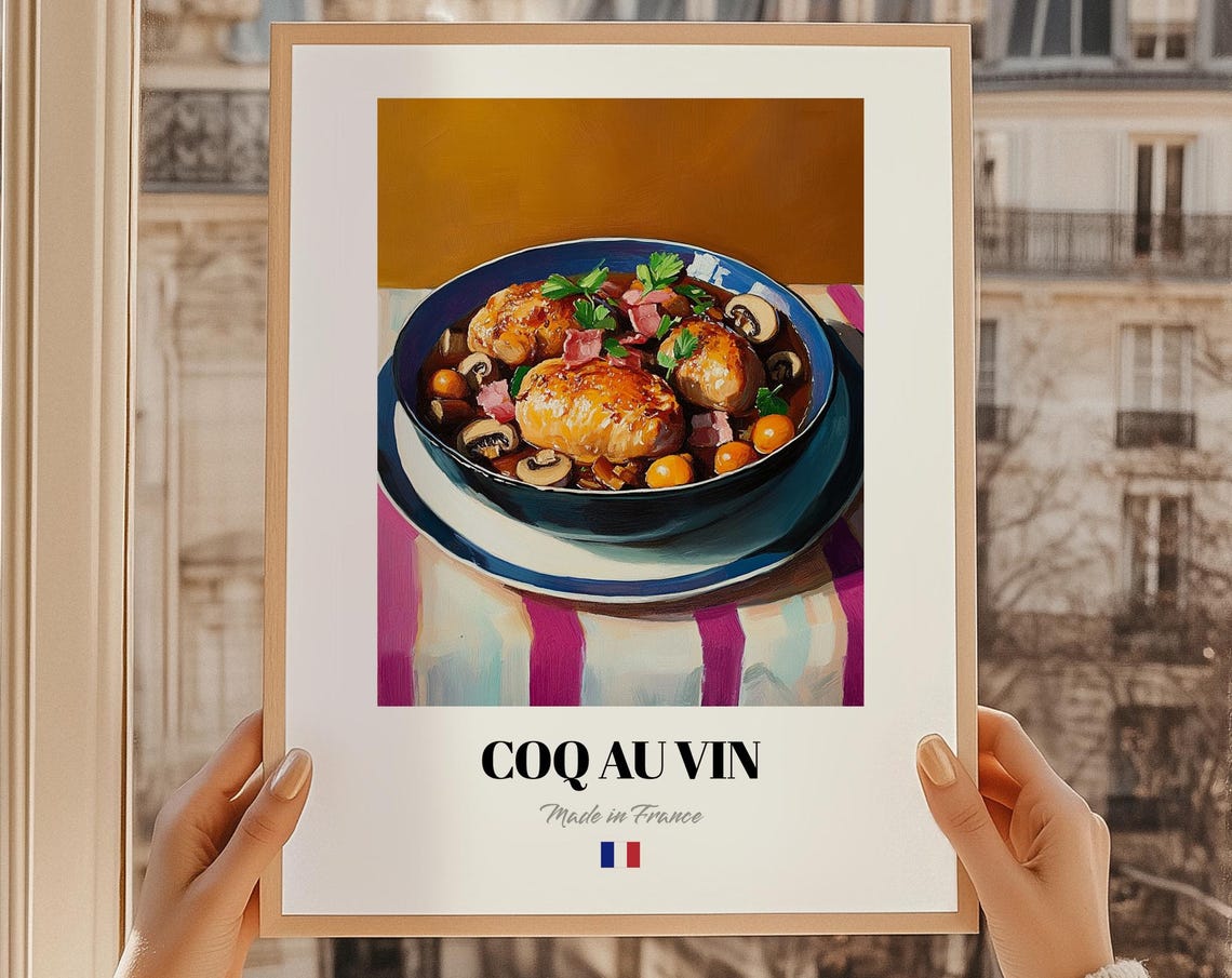 Classic Coq au Vin French Chicken Wine Stew Mushroom Dish Poster
