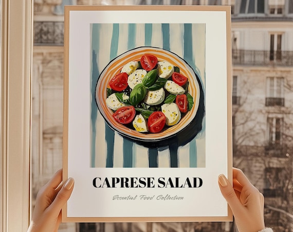 Caprese Salad With Tomato Mozzarella Basil Painted Food Illustration Poster
