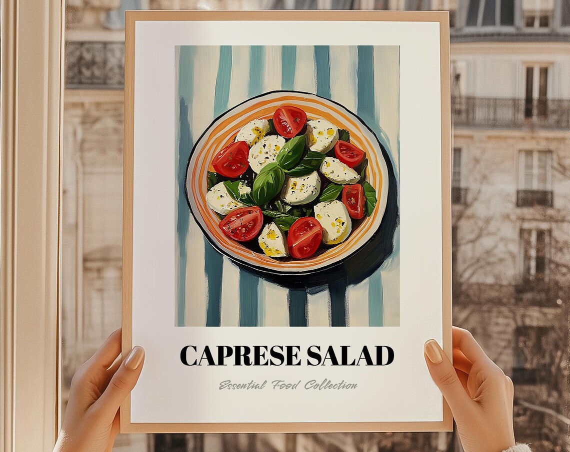 Caprese Salad With Tomato Mozzarella Basil Painted Food Illustration Poster