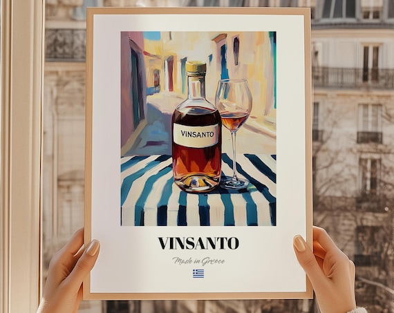 Vinsanto Greek Wine Poster Bar Dcor Wall Art Friend Gift Kitchen