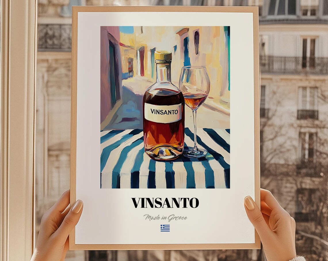 Vinsanto Greek Wine Poster Bar Dcor Wall Art Friend Gift Kitchen