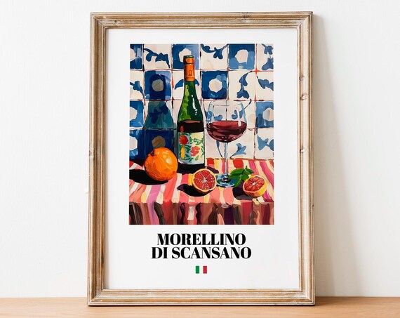 Vintage Morellino Bottle Print Poster Italian Wine Art For Culinary Spaces
