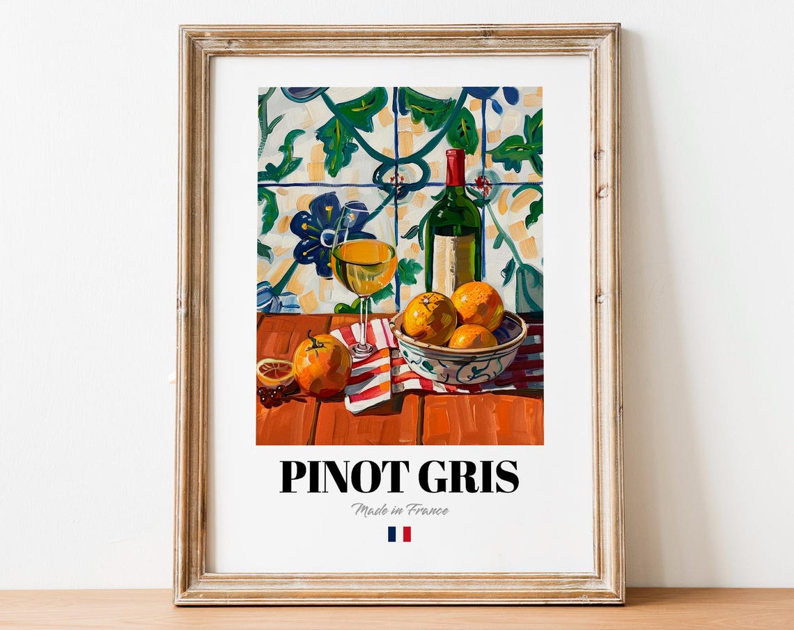 Pinot Gris French Wine Orange Bowl Floral Tiles Style Art Poster