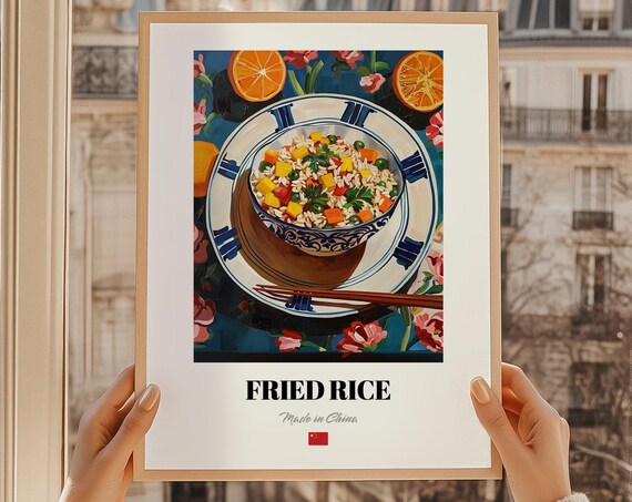 Fried Rice Chofn Oil Painting Print Chinese Kitchen Wall Art Food Cuisine Poster