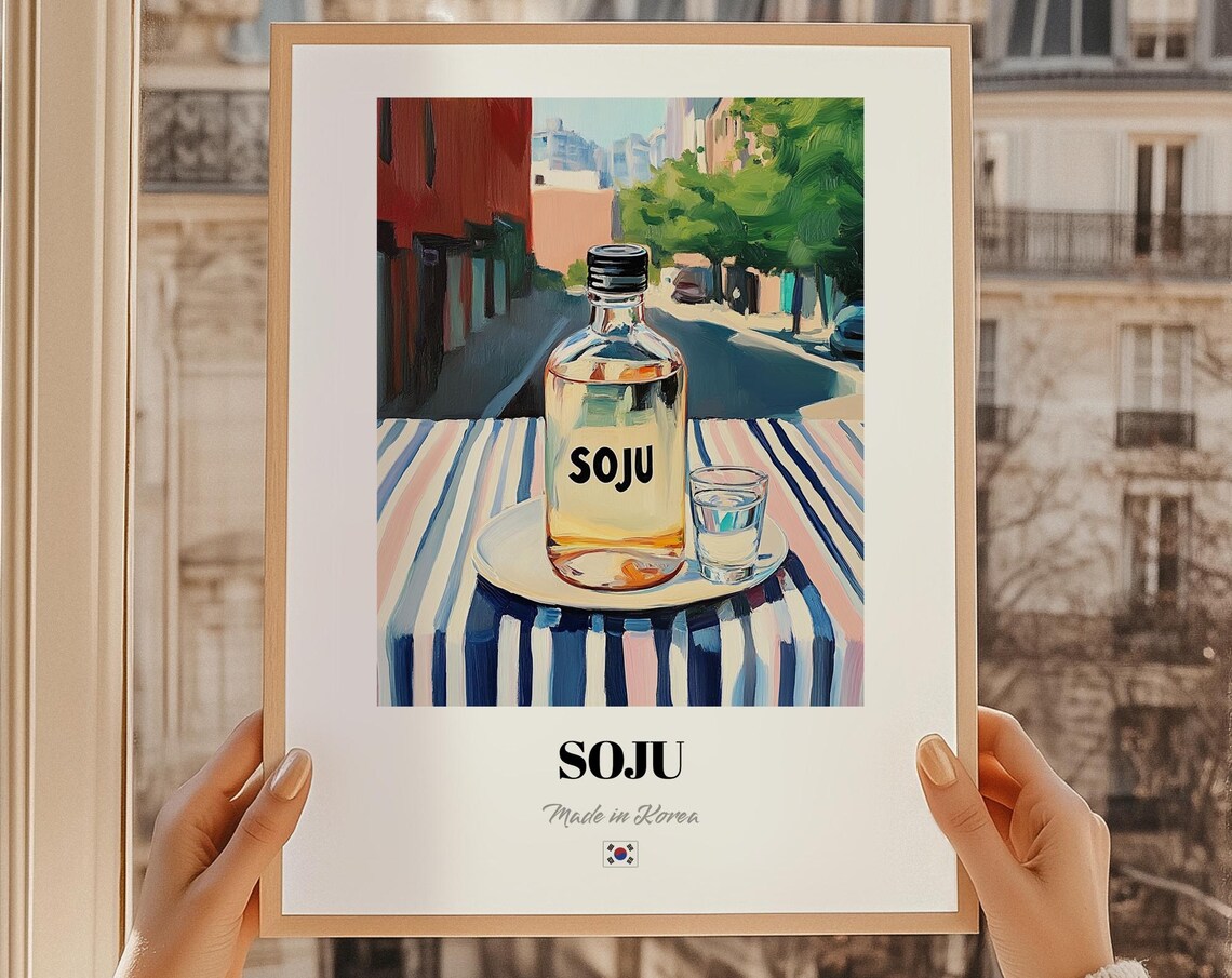 Soju Korean Beverage Poster Bar Dcor Wall Art Korea Friend Gift Dining Room