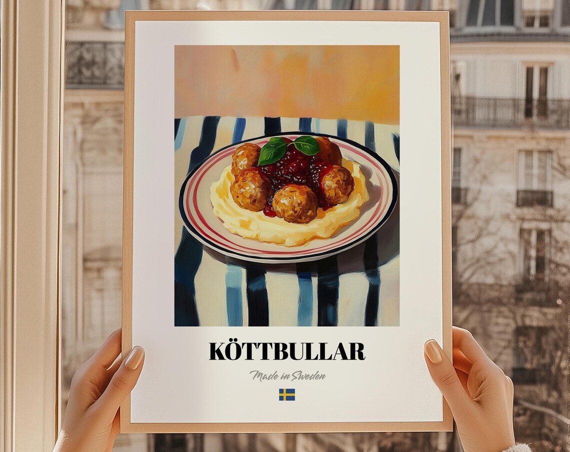 Kottbullar Swedish Meatballs Lingonberry Oil Painting Food Poster