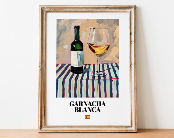 Spanish Garnacha Blanca Art Print Poster Vineyard Artwork For Cafs And Restaurants