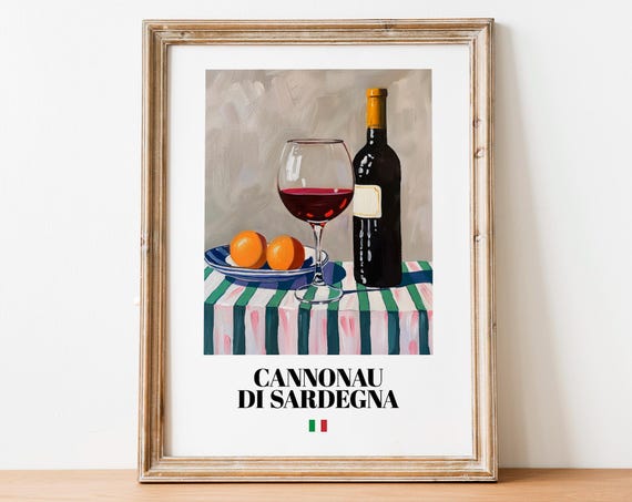Cannonau Di Sardegna Wine Glass Oranges Italian Table Art Poster