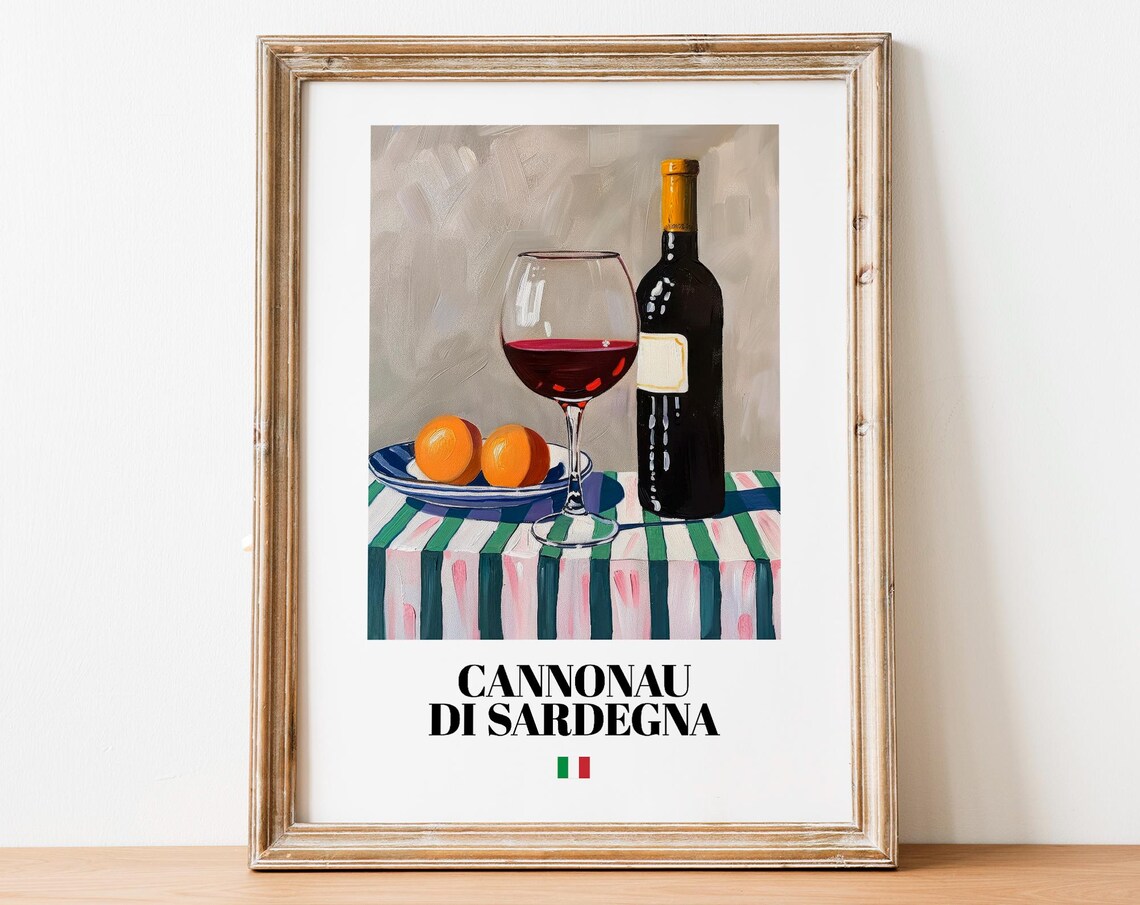 Italian Cannonau Art Print Poster Mediterranean Wine Artwork For Bars