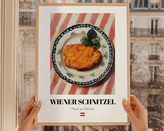 Wiener Schnitzel Wall Art Print Poster Austrian Cuisine Breaded Cutlet Friend Gift Austria Restaurant Decor