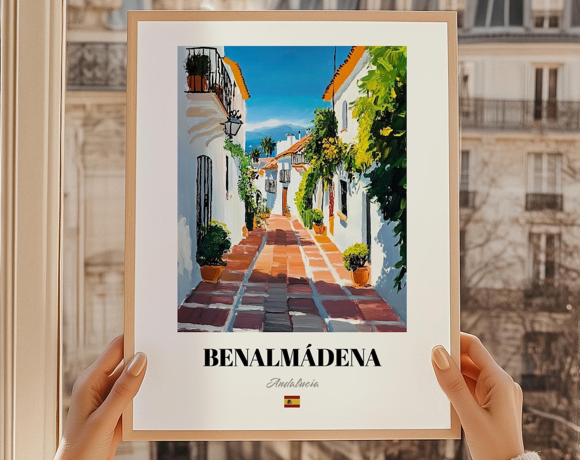 Benalmadena Spain Whitewashed Andalusian Lane Oil Painting Poster