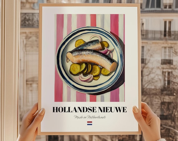 Hollandse Nieuwe Dutch Raw Herring Dish Food Illustration Print