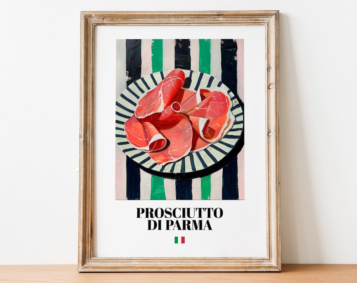 Prosciutto di Parma Sliced Ham Striped Plate Italian Kitchen Decor Poster