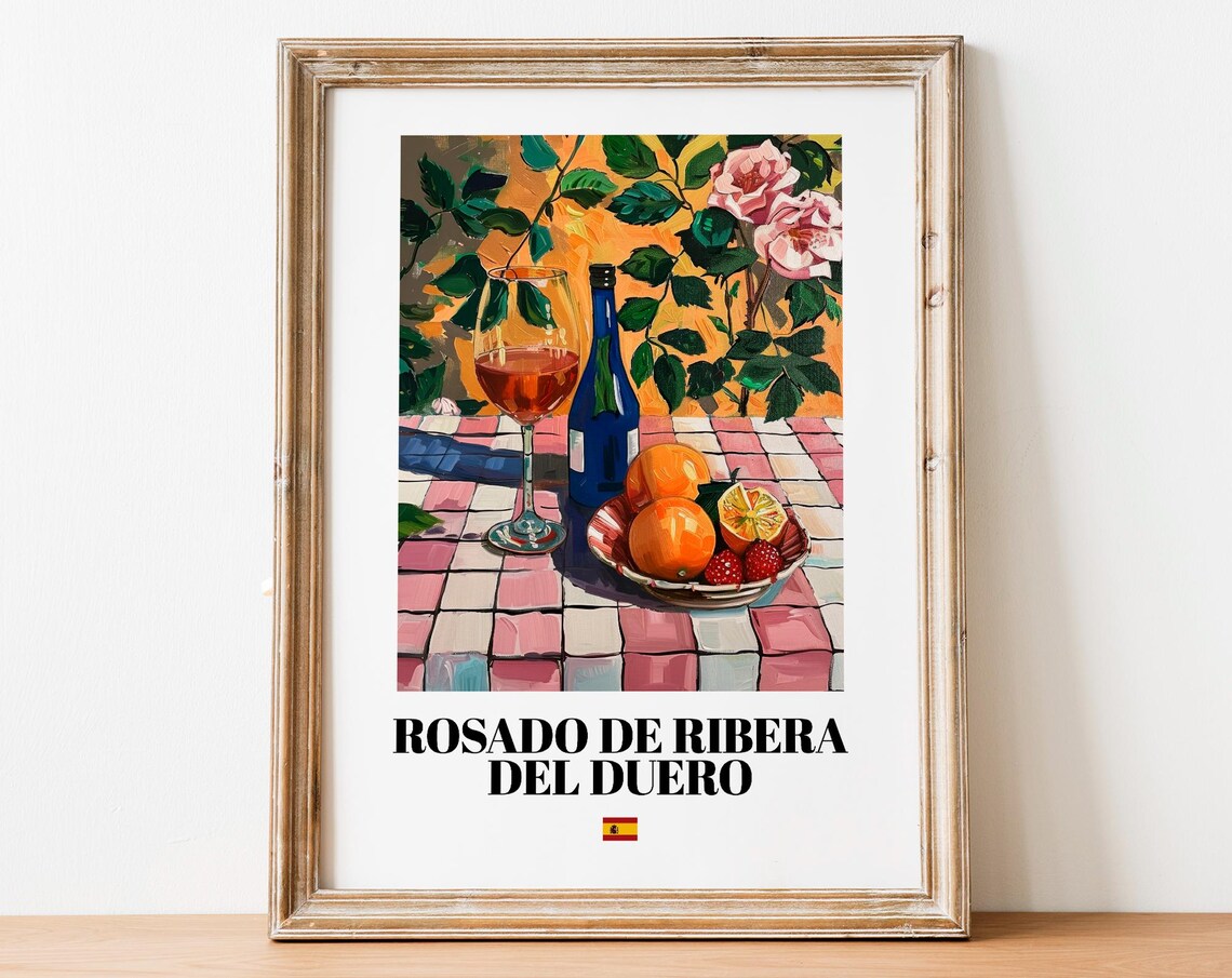 Vintage Rosado De Ribera Del Duero Bottle Print Poster Wine Art For Homes And Bars