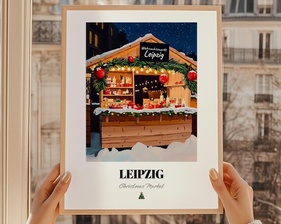 Leipzig Germany Christmas Market Wall Art Print Poster Weihnachtspaket Weihnachtsmarkt