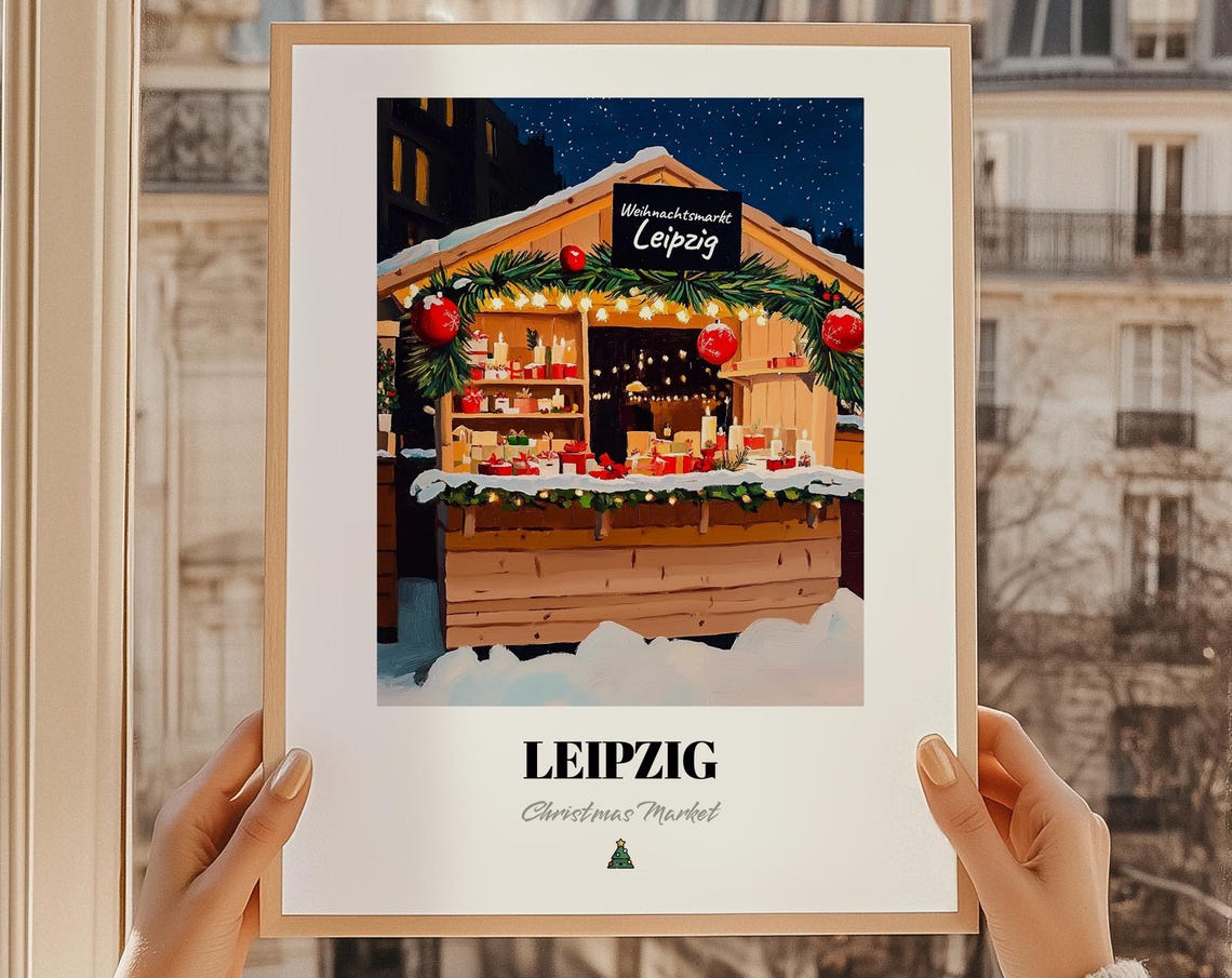 Leipzig Germany Christmas Market Wall Art Print Poster Weihnachtspaket Weihnachtsmarkt