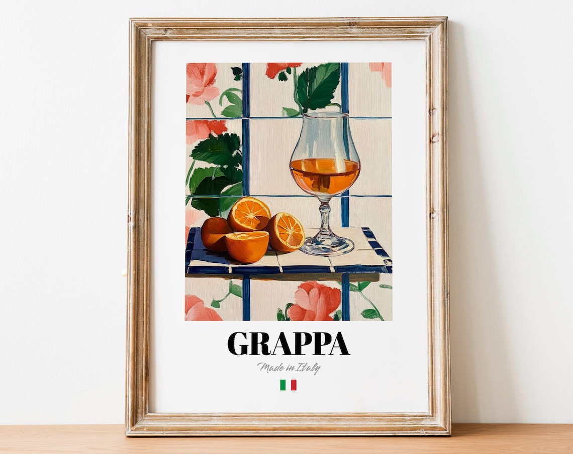 Grappa Made in Italy Liqueur Glass Citrus Still Life Art Poster