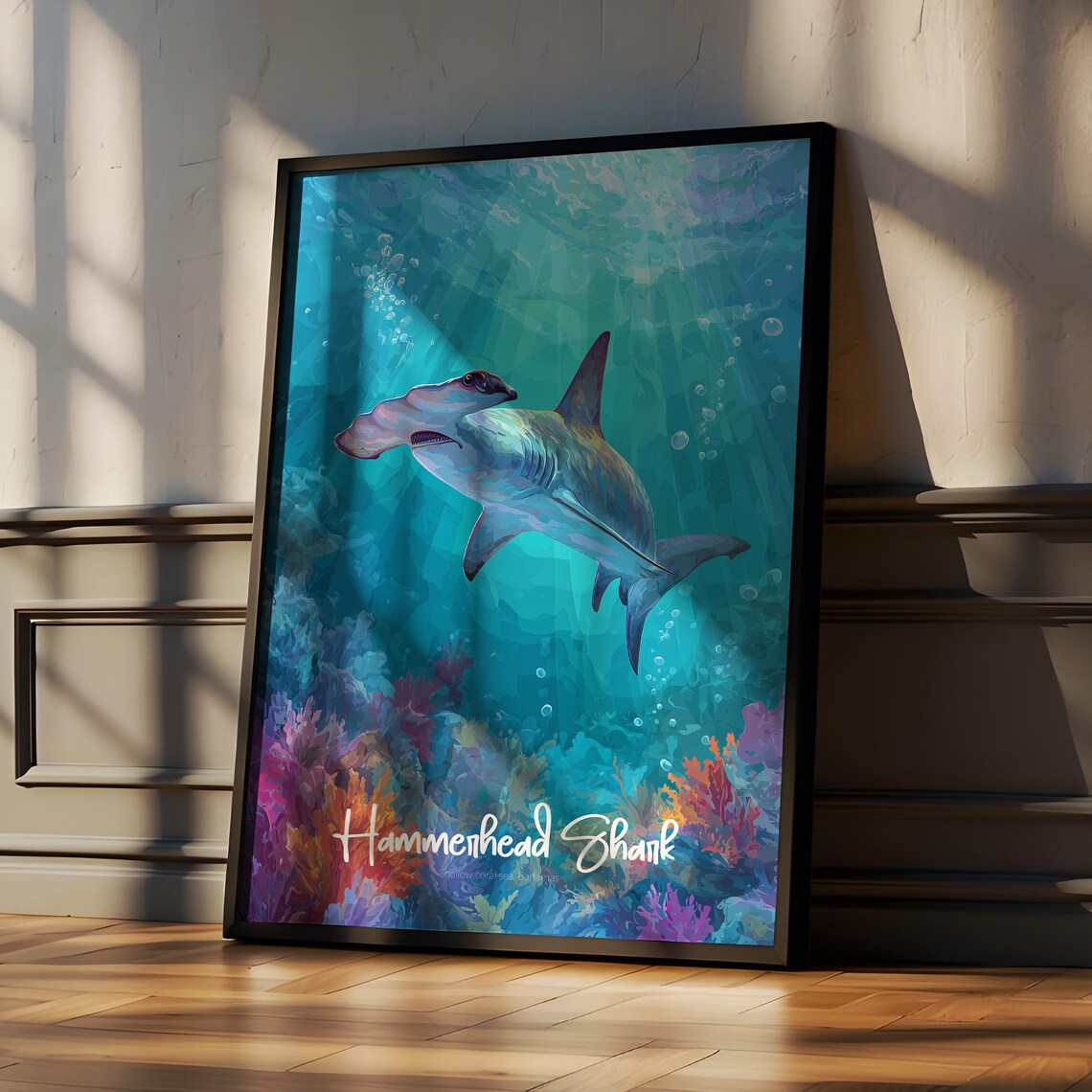 Hammerhead Framed Poster Kids Nursery Ocean Wall Art