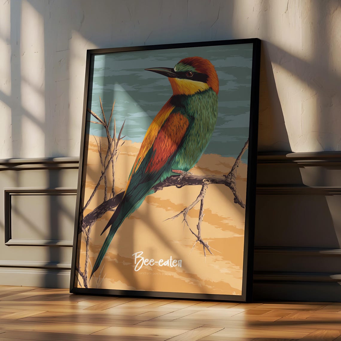 Colorful Bee-Eater Bird On Branch Vibrant Wildlife Illustration Poster