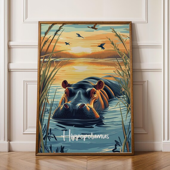 Hippo Nursery Art Print Safari Animal Illustration