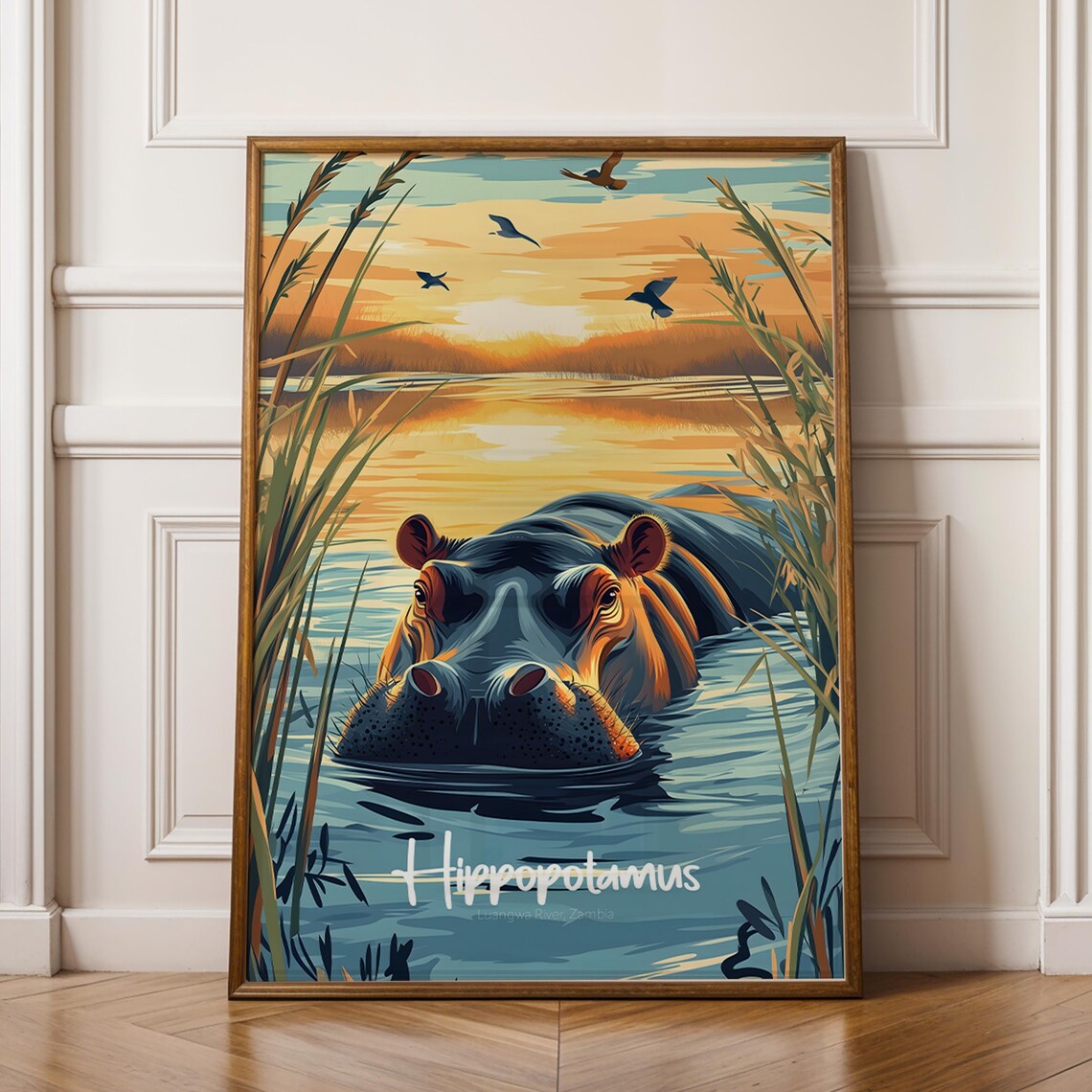 Hippo Nursery Art Print Safari Animal Illustration